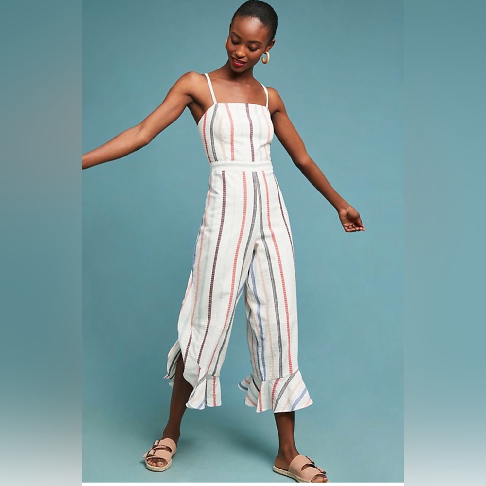 Red Carter Anthropologie Everly jumpsuit.